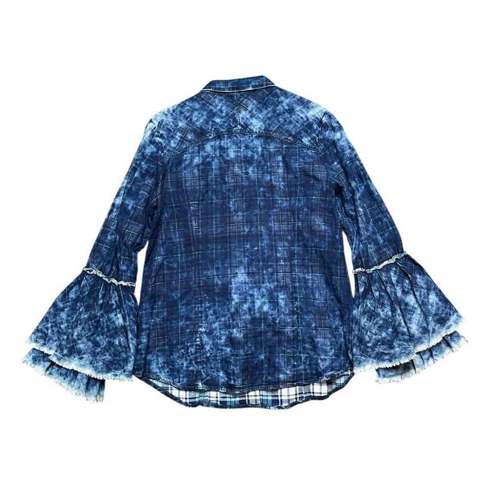 Ryan Michael Indigo Blue Tiered Sleeve Western Button Down Shirt Size Medium - Picture 4 of 12